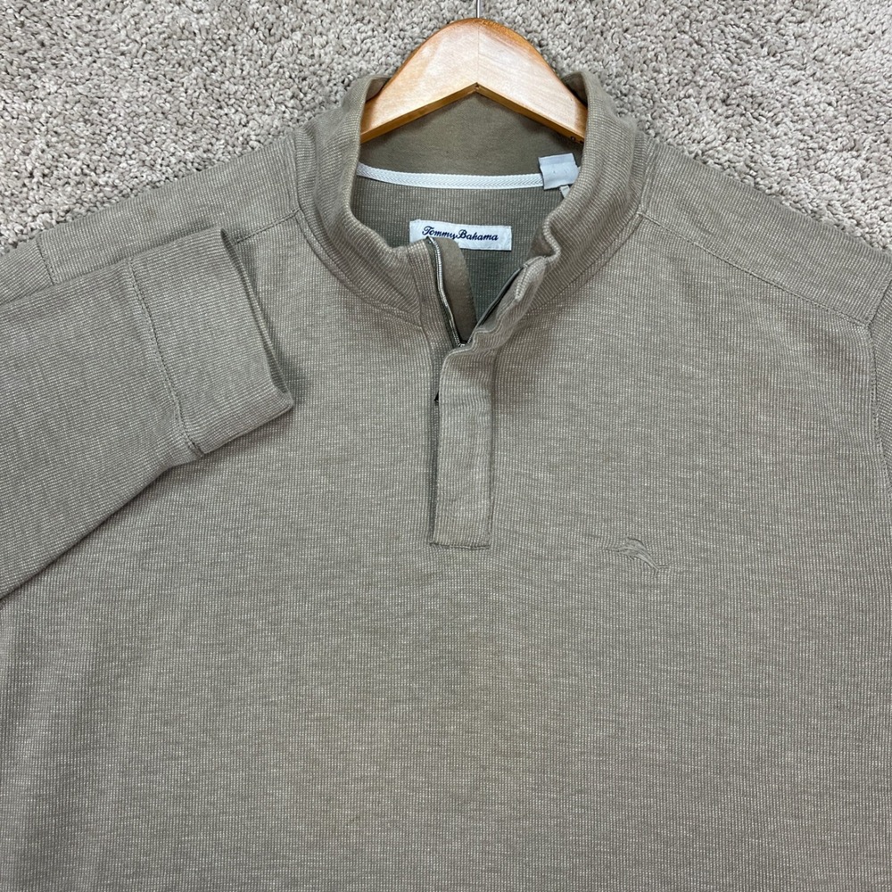 Tommy Bahama Pullover Mens XXL Taupe Brown Long Sleeve 1/4 Zip Performance EUC